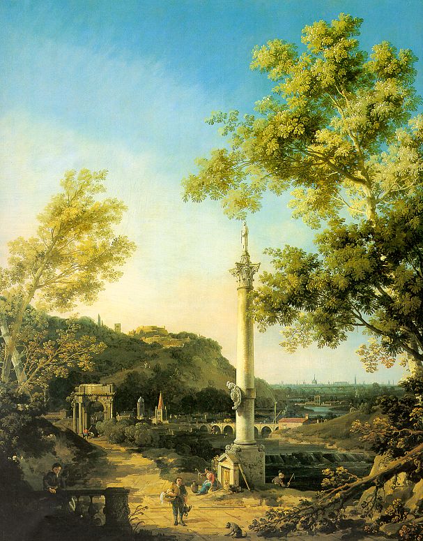 Capriccio-River Landscape with a Column, a Ruined Roman Arch and Reminiscences of England