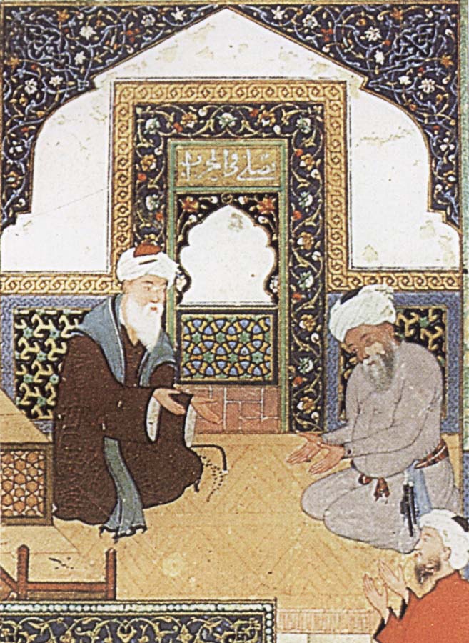 A shaykh in the prayer niche of a mosque