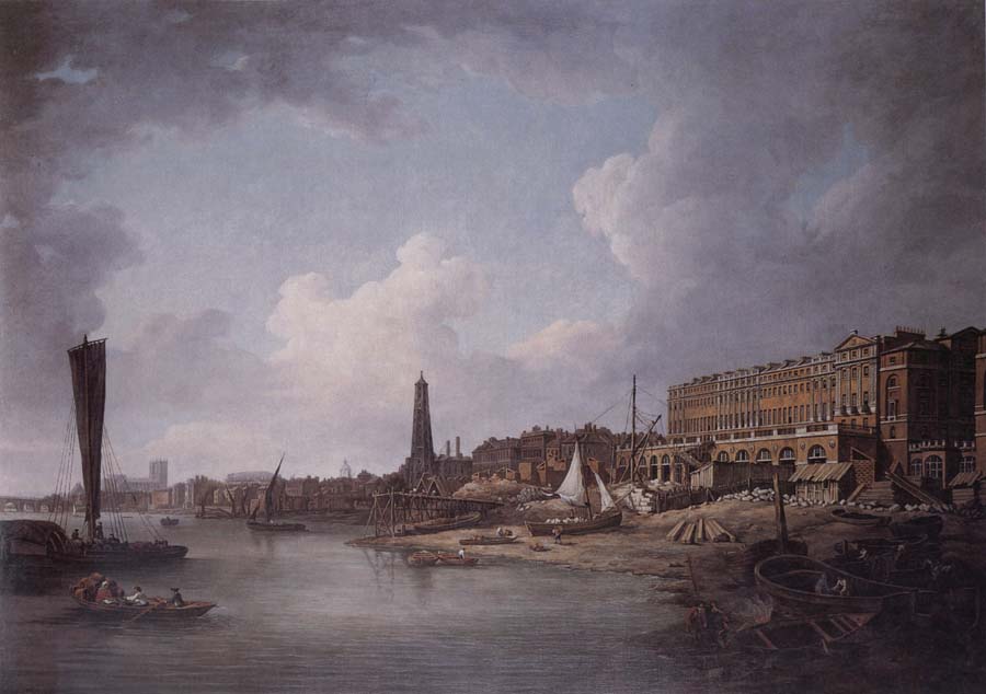 The Adelphi,London,under construcion,with York Water Tower and the River Thames towards Westminster