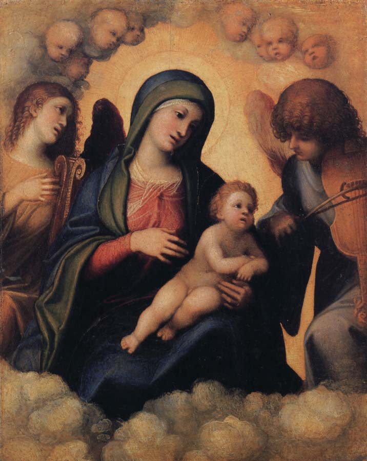 Madonna and Child with Angels playing Musical Instruments