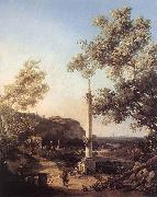 Canaletto Capriccio: River Landscape with a Column f oil painting on canvas