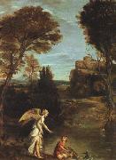 Domenichino Landscape with Tobias Laying Hold of the Fish painting
