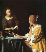 JanVermeer Lady with her Maidservant oil painting reproduction