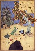 Bihzad The saintly Bishr fishes up the corpse of the blaspheming Malikha from the magic well which is the fount fo life oil on canvas