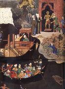 Bihzad Alexander or Sikandar annuls the magic of the malevolent idol at the entrance to the ocean oil on canvas