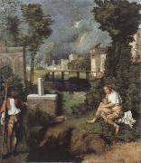 Giorgione the tempest oil painting