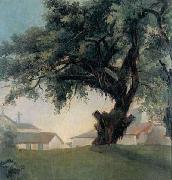 Anonymous Giant tree and barracks china oil painting artist