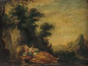 Anonymous Saint Dorothea meditating in a landscape oil painting reproduction