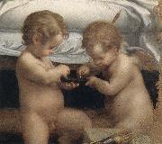 Correggio Danae,Detail of the two cupids oil on canvas