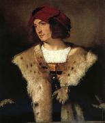 Titian Portrait of a man in a red cap oil on canvas