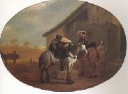 Bamboccio Travelers Leaving an Inn (mk05) oil on canvas