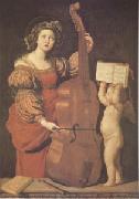 Domenichino Cecilia with an angel Holding Music (mk05) oil on canvas