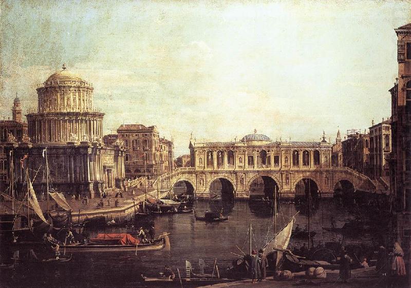 Canaletto Capriccio: The Grand Canal, with an Imaginary Rialto Bridge and Other Buildings fg china oil painting image