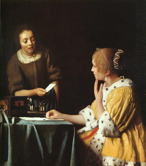 JanVermeer Lady with her Maidservant china oil painting image