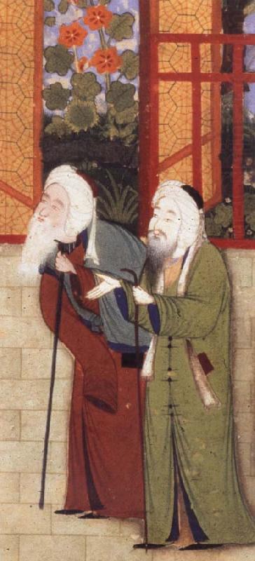 Bihzad Portrait of jami leaning on a staff,with another scholar of Sultan Husayn-s court china oil painting image