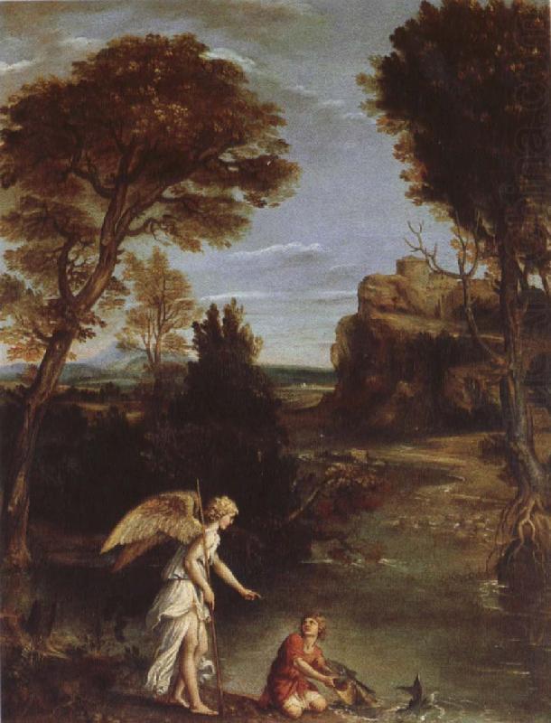 Domenichino Landscape with Tobias as far hold of the fish china oil painting image