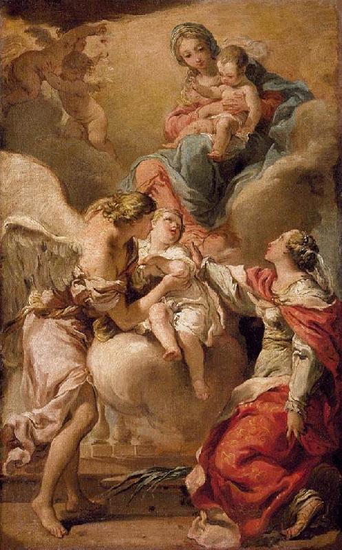 Gandolfi,Gaetano St Giustina and the Guardian Angel Commending the Soul of an Infant to the Madonna and Child china oil painting image
