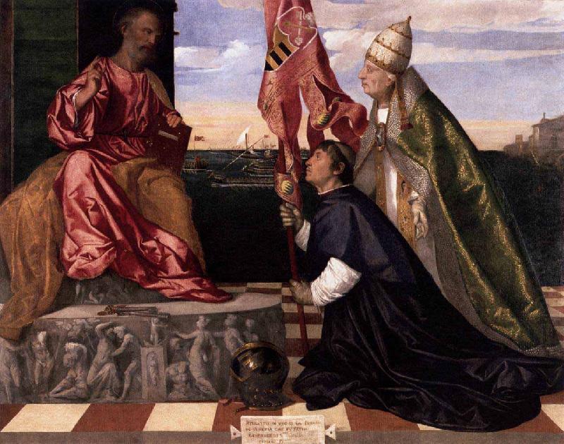 Titian Jacopo Pesaro being presented by Pope Alexander VI to Saint Peter china oil painting image
