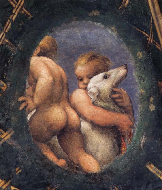 Correggio Detail of an oval with a putto embracing a dog china oil painting image