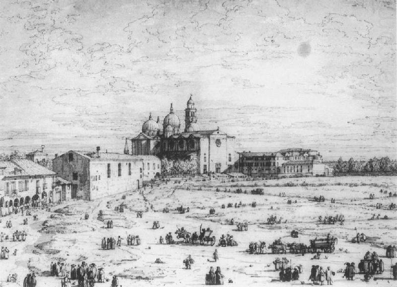 Padua: The Prato della Valle with Santa Giustinia and the Church of Misericordia (sheet 1) df, Canaletto
