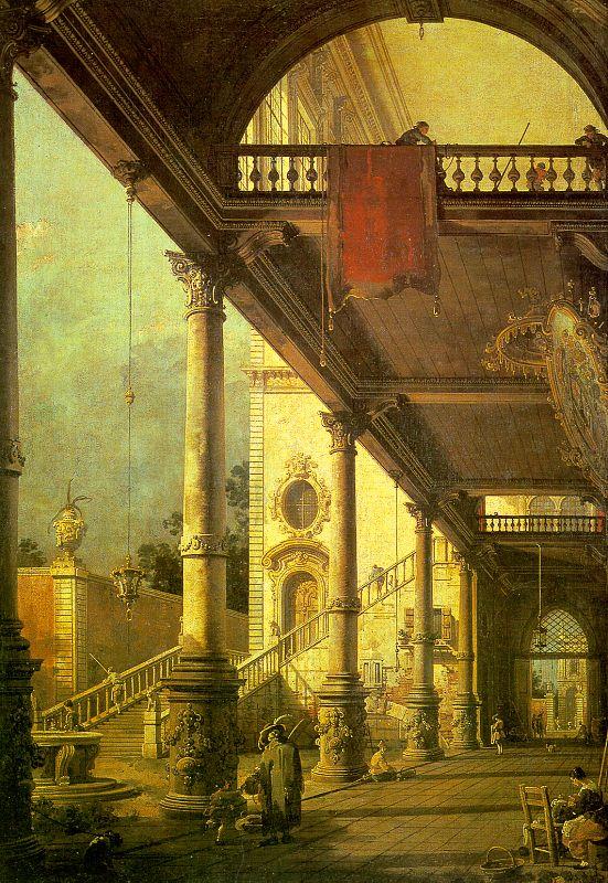 Capriccio, A Colonnade opening onto the Courtyard of a Palace, Canaletto
