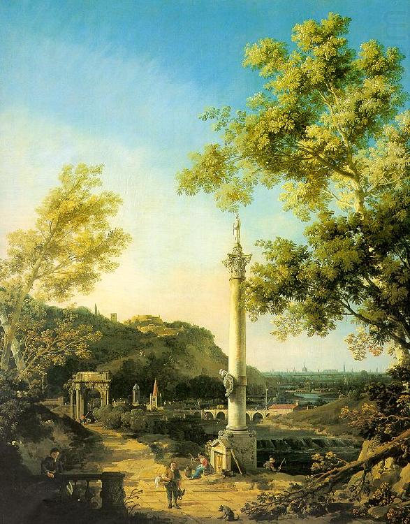 Capriccio-River Landscape with a Column, a Ruined Roman Arch and Reminiscences of England, Canaletto