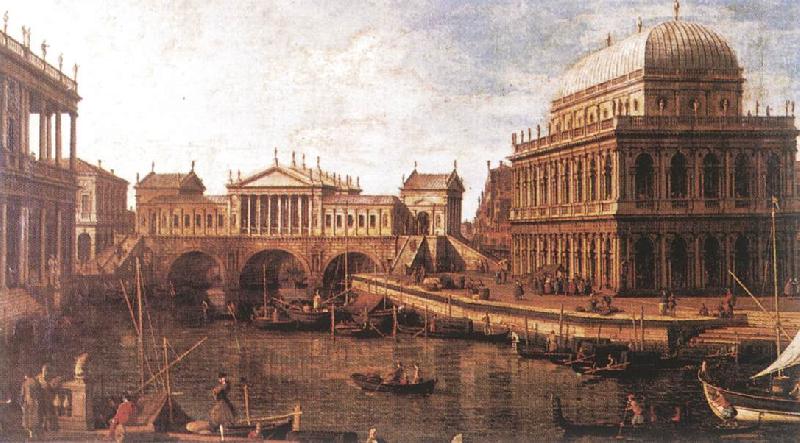 Capriccio: a Palladian Design for the Rialto Bridge, with Buildings at Vicenza, Canaletto