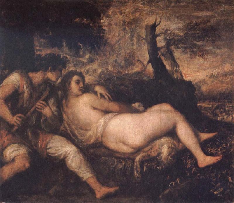 Nymph and Shepherd, Titian