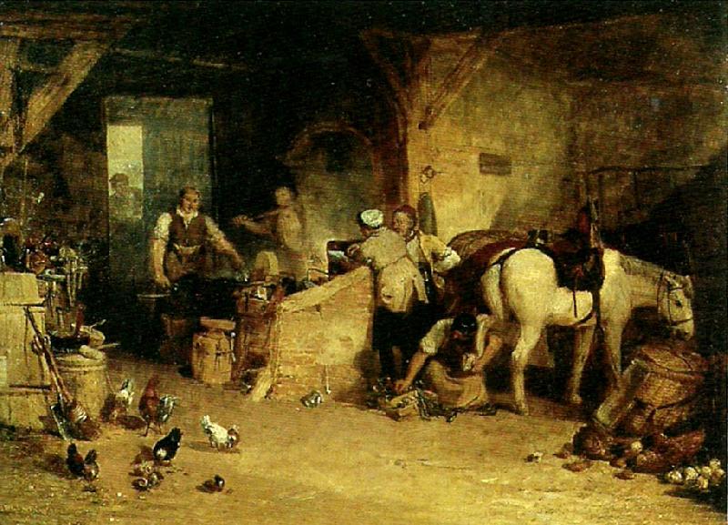 a country blacksmith disputing upon the price of i ron and the price charged to the butcher for shoeing his poney, J.M.W.Turner