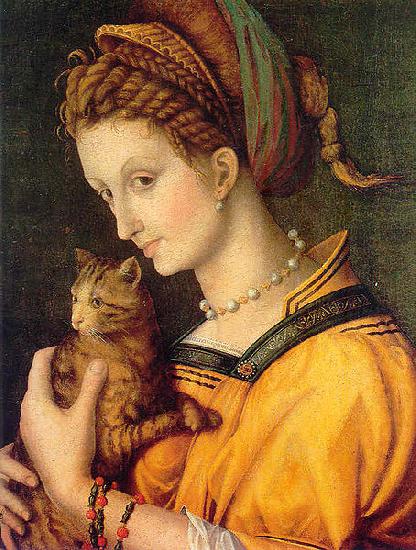 Portrait de jeune femme tenant un chat, BACCHIACCA