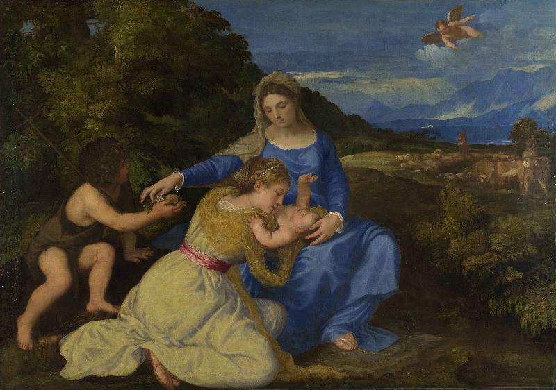 Titian The Virgin and Child with the Infant Saint John and a Female Saint or Donor oil painting picture