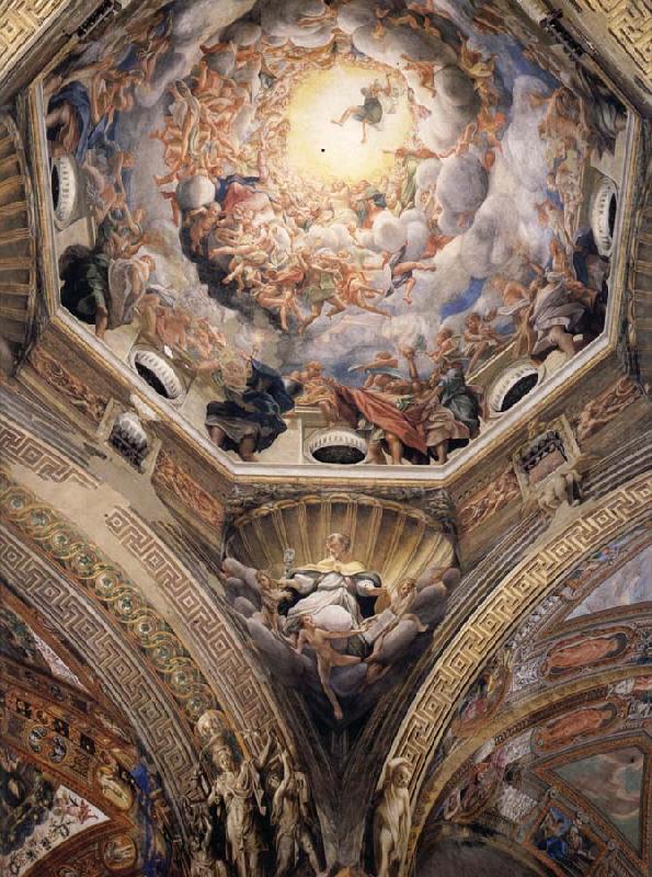 Partial view of the cupola with the pendentive depicting Saint Hilary, Correggio