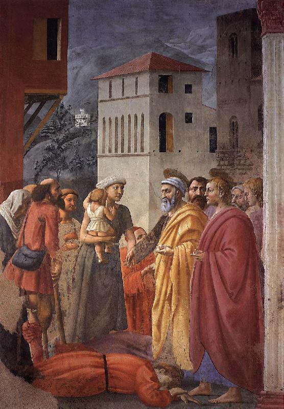 The Distribution of Alms and the Death of Ananias, MASACCIO