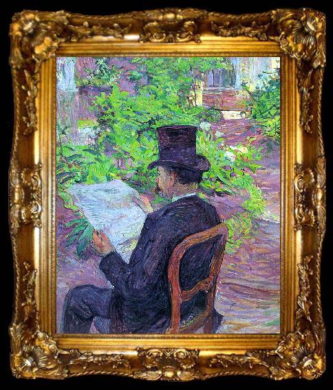 framed   Henri  Toulouse-Lautrec Desire Dihau Reading a Newspaper in the Garden, ta009-2