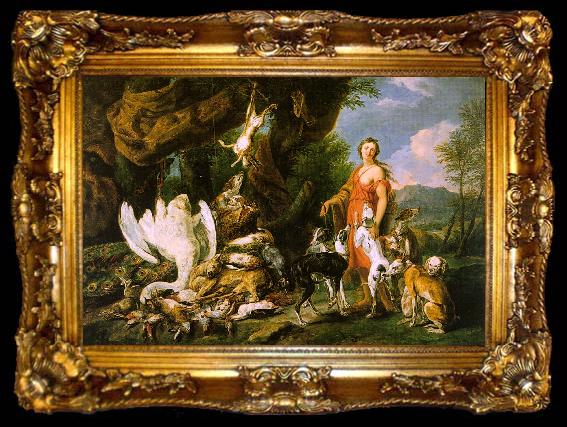 framed   Jan  Fyt Diana with her Hunting Dogs Beside the Kill, ta009-2