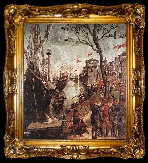 framed  CARPACCIO, Vittore The Arrival of the Pilgrims in Cologne d, ta009-2