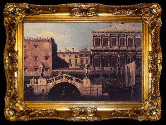 framed  Canaletto Capriccio: The Ponte della Pescaria and Buildings on the Quay d, ta009-2