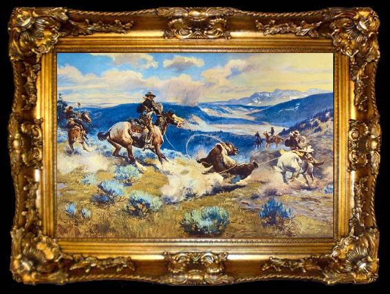framed  Charles M Russell Loops and Swift Horses are Surer Than Lead, ta009-2