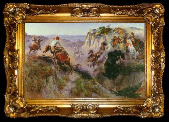 framed  Charles M Russell The Wild Horse Hunters, ta009-2