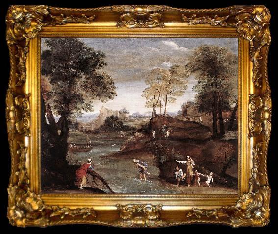 framed  Domenichino Landscape with Ford dg, ta009-2
