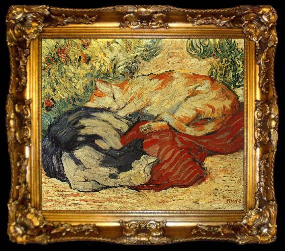 framed  Franz Marc Cats on a Red Cloth, ta009-2