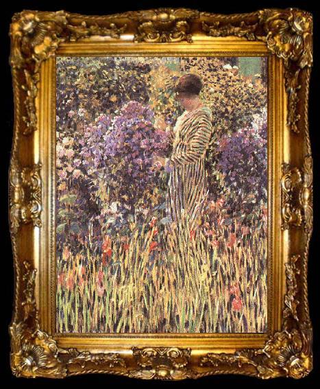 framed  Frederick Friesek Lady in a Garden, ta009-2