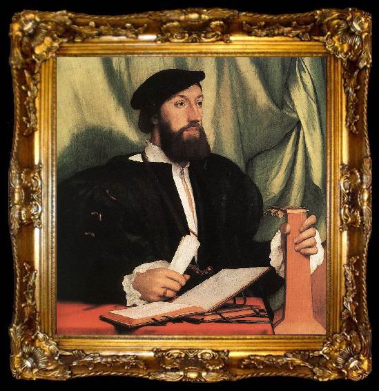 framed  HOLBEIN, Hans the Younger Unknown Gentleman with Music Books and Lute sf, ta009-2