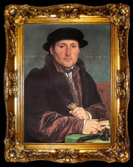 framed  HOLBEIN, Hans the Younger Unknown Young Man at his Office Desk sf, ta009-2