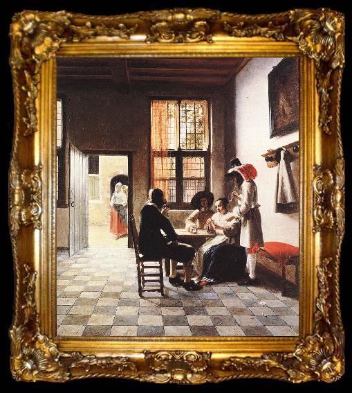 framed  HOOCH, Pieter de Cardplayers in a Sunlit Room sg, ta009-2