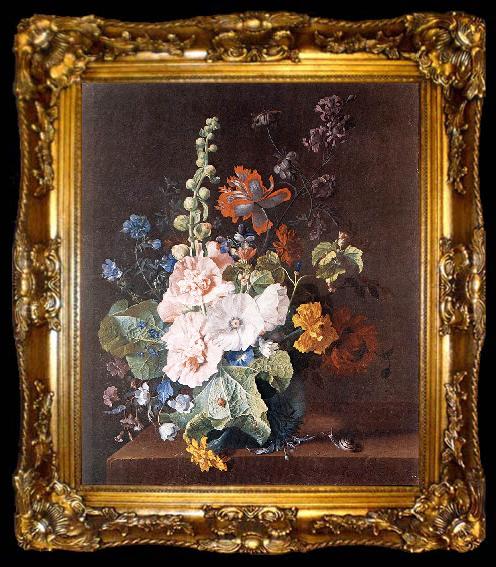 framed  HUYSUM, Jan van Hollyhocks and Other Flowers in a Vase sf, ta009-2