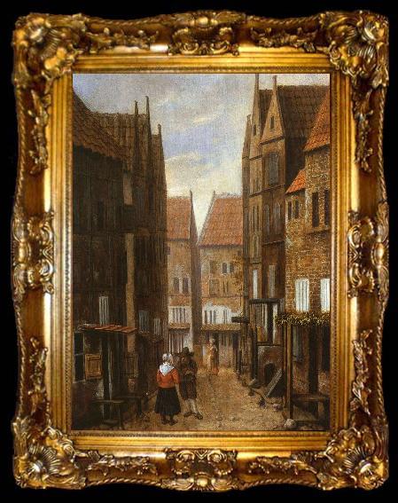 framed  Jacobus Vrel Street Scene with Couple in Conversation, ta009-2
