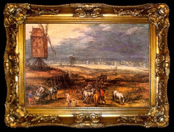 framed  Jan Brueghel Landscape with Windmills, ta009-2