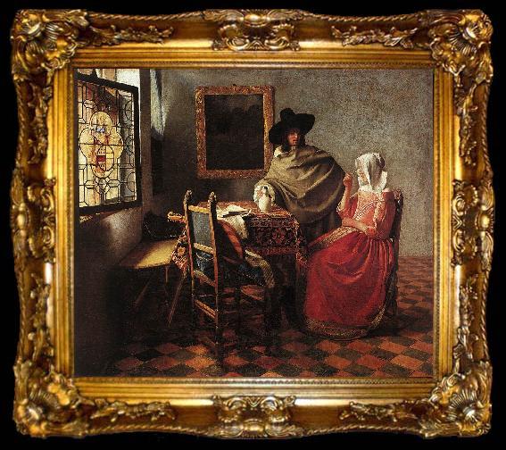 framed  Jan Vermeer Lady Drinking and a Gentleman, ta009-2