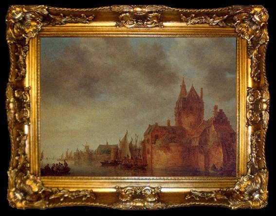framed  Jan van  Goyen A Castle by a River with Shipping at a Quay, ta009-2